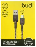 Picture of Budi TYPE-C to USB Charge/Sync Nylon Braided Cable 2M - Black