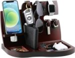 Picture of Pomcat Men's Gift Red Wooden Phone Docking Station With Key Holder, Wallet And Watch Organizer Watch Stand Husband Wife Anniversary Dad Birthday gifts Nightstand Purse Gifts For Dad