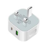 Picture of SPEEDY® Dual Port 20W USB C + USB A Charger Plug UK 3 Pin Power Adapter PD/QC3.0 Dual Port Super Fast Charger 20W Power Adapter for Samsung Galaxy S22/S22+/S22 Ultra / S21/S20/S10/ Note 20/10/9/8 / Samsung S8/S9/S10/Plus and other Huawei, HTC, Nokia, Google & OnePlus Smartphones 