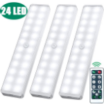 Picture of 24 LED Wireless Under Cupboard Light Remote Control and Motion Sensor, USB Rechargeable Battery Best for Night Light Under Table/ Under Cabinet/ Kitchen/ Stick up Closet/ Wardrobe/ Stairs/ Hallway and Garage