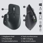 Picture of Logitech MX Master 3 Advanced Wireless Bluetooth Mouse, 2.4GHz USB Receiver, Rechargeable, Ultrafast Scrolling, 4000 DPI Any Surface Tracking & 7 Button for PC/Mac/Laptop/iPad - Dark Grey