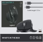 Picture of Logitech MX Master 3 Advanced Wireless Bluetooth Mouse, 2.4GHz USB Receiver, Rechargeable, Ultrafast Scrolling, 4000 DPI Any Surface Tracking & 7 Button for PC/Mac/Laptop/iPad - Dark Grey