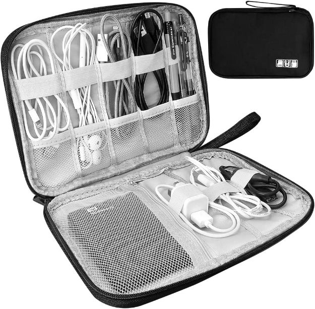 Picture of Electronics Accessories Organizer Bag, Travel Cable Organiser Universal Carry Travel Gadget Compact & Slim Mini Bag for Cable, Drive, SD Card, Charger, USB & Hard Disk