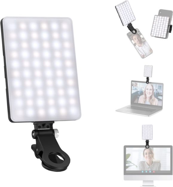Picture of LED Video Conference Light Kit with Clip & Phone Holder for iPhone/Tablet/Laptop, Dimmable CRI 95+ with 3 Light Modes, Built-in 2000mAh Battery for Zoom Calls/Remote Working/Live Stream/Selfie