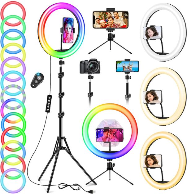 Picture of 12.6'' Selfie Ring Light with Tripod Stand & Phone Holder Tall 188cm/74'', GerTong LED Circle Ringlight with 40 RGB Mode 13 Brightness for Makeup YouTube Tiktok, Wireless Remote for iPhone Android