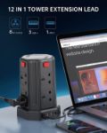 Picture of Tower Extension Lead with USB Slots, 3M & 5M Multi Plug Extension 8 Outlets and 4 USB (1 Type C and 3 USB Ports) [13A 3250W] Surge Protector Extension Lead with Widely Spaced Outlets for TV PC Tablets
