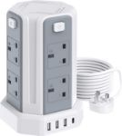Picture of Tower Extension Lead with USB Slots, 3M & 5M Multi Plug Extension 8 Outlets and 4 USB (1 Type C and 3 USB Ports) [13A 3250W] Surge Protector Extension Lead with Widely Spaced Outlets for TV PC Tablets