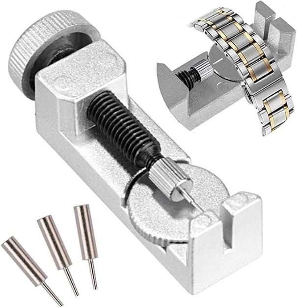 Picture of Watch Link Removal Kit with 3 Extra Pins, Metal Watch Strap Adjustment Tool for Watch Strap Resizing & Strap Pins, Watch Tool kit