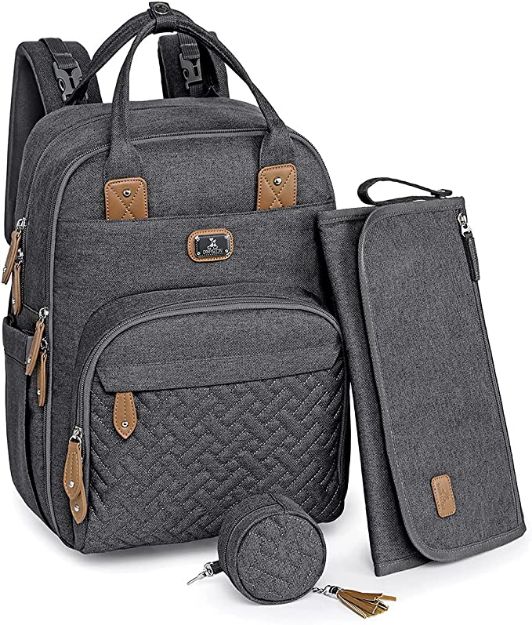 Picture of Changing Bag Backpack, Large Nappy Back Pack for Mom and Dad Multifunction Baby Bags with Portable Changing Mat, Pacifier Holder & Stroller Straps
