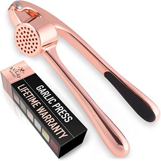 Picture of Zulay Premium Garlic Press - Soft Easy-Squeeze Ergonomic Handle, Sturdy Design Extracts More Garlic Paste Per Clove, Garlic Crusher for Nuts & Seeds, Professional Garlic Mincer & Ginger Press - Rose