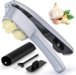 Picture of Zulay 2-in1 Garlic Press Set - Dual Function Garlic Mincer & Slicer - Heavy Duty Easy Squeeze Garlic Crusher with Cleaning Brush & Silicone Garlic Tube Peeler