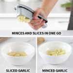 Picture of Zulay 2-in1 Garlic Press Set - Dual Function Garlic Mincer & Slicer - Heavy Duty Easy Squeeze Garlic Crusher with Cleaning Brush & Silicone Garlic Tube Peeler