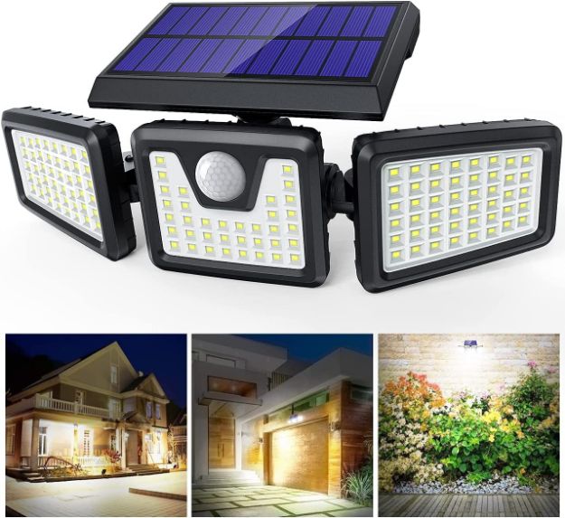 Picture of Solar Wall Lights Outdoor 3 Heads, Upgraded 74 LED Ultra Bright Solar Motion Sensor Security Lights