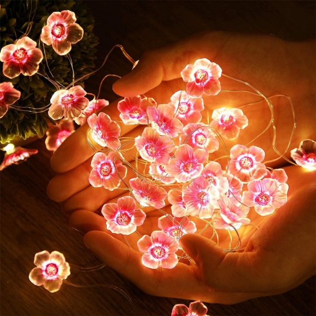 Picture of Flower String Lights Fairy Pink Cherry Blossom Lights 13 Feet 40 LEDs USB and Battery Operated Decorative Lights 