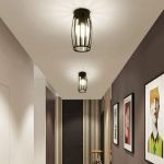 Picture of Retro black cylinder hollow art design Semi Flush Mount Ceiling Light Fixture E27 single head simple Ceiling Lamp 