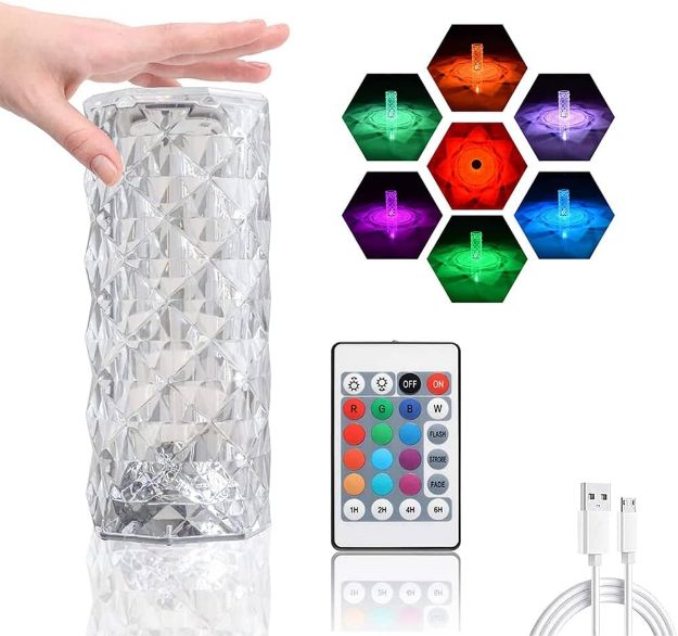 Picture of Crystal Table Lamps, 16 Colors USB Charging Touch Color Changing Crystal Atmosphere Desk Lamp with Remote Control