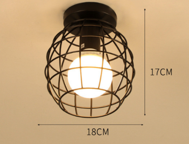 Picture of Black Semi Flush Mount Ceiling Light Fixture Metal Cage Ceiling Lampshade with E27 Holder for Living Room Kitchen Bedroom Hallway Courtyard