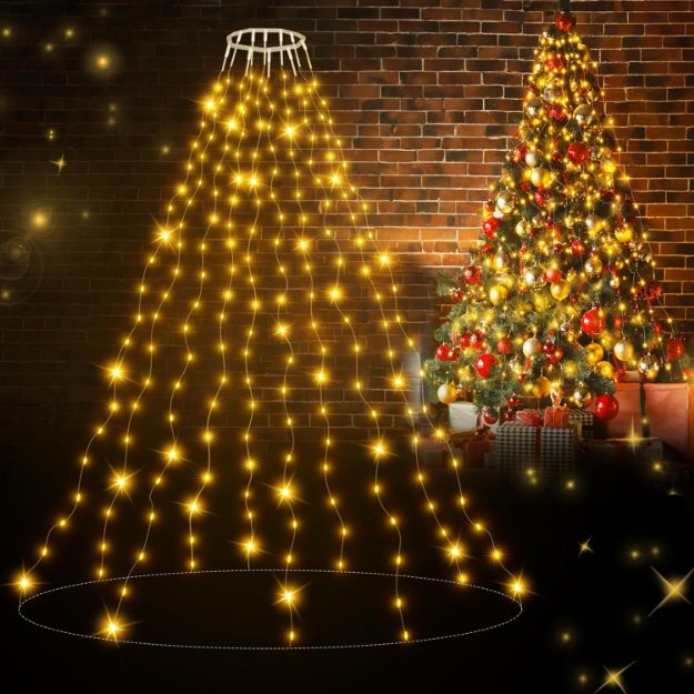 Picture of Christmas Tree Lights with Ring, 2m*10 Lines 200 LEDs Fairy Lights Battery Operated, Waterproof Outdoor lighs