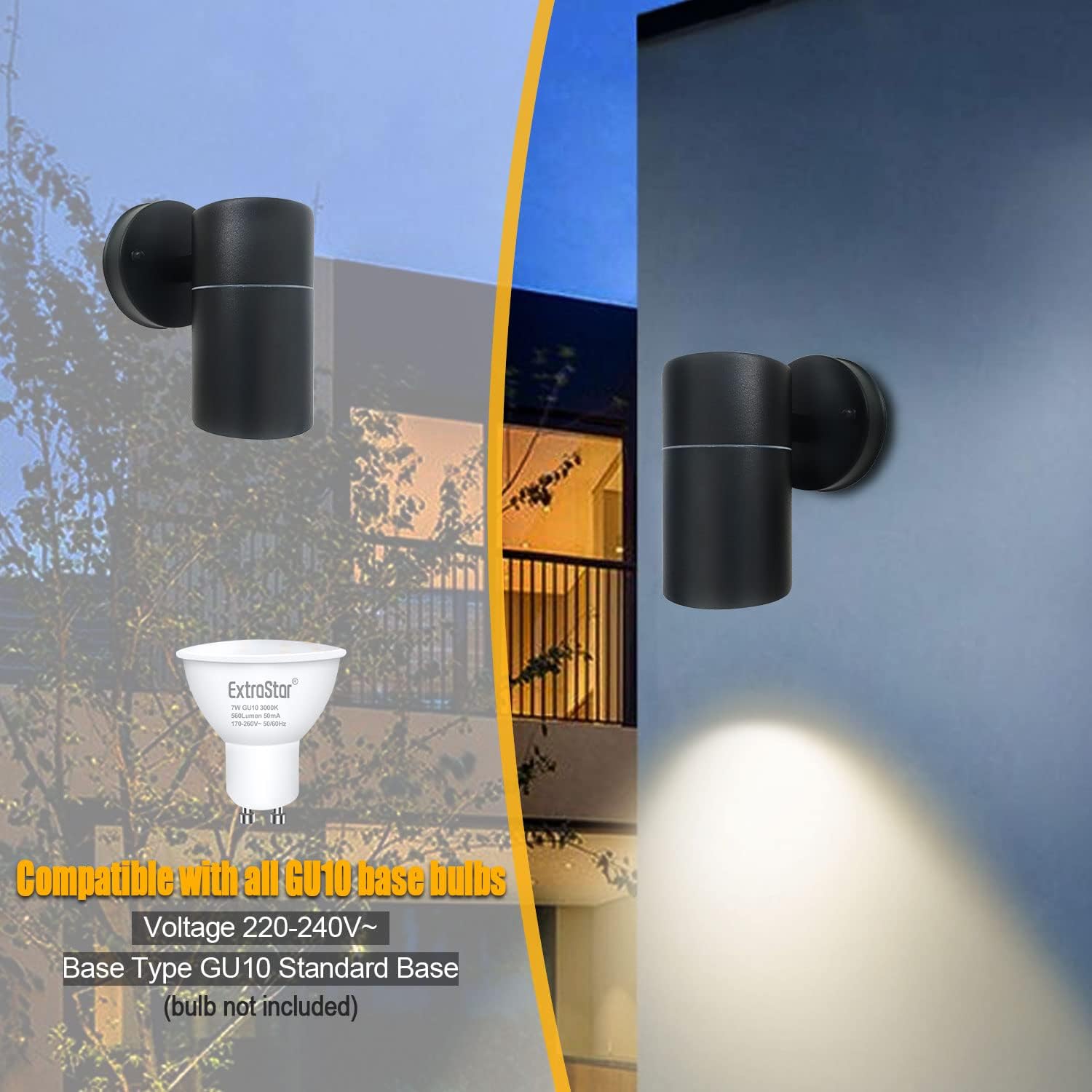 Outdoor Wall Lights, GU10 Base Up Down Exterior Wall Sconce