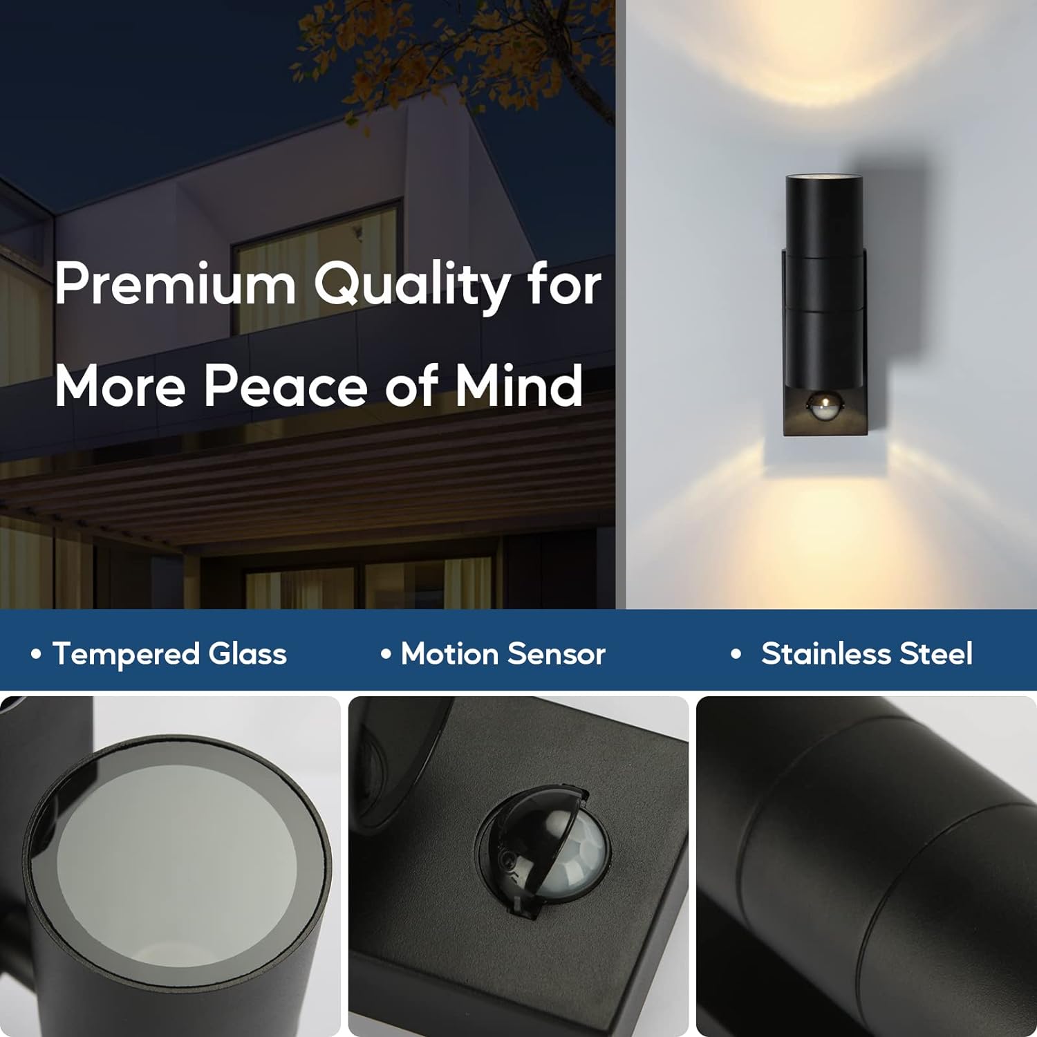 National Lighting INOVA Outdoor Wall Light With PIR Motion Sensor - Waterproof, IP44, 240V, Modern Black