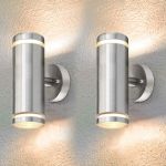 Picture of 2 x Exterior Outdoor Up Down Wall Light IP65 Transparent Diffuser Stainless Steel