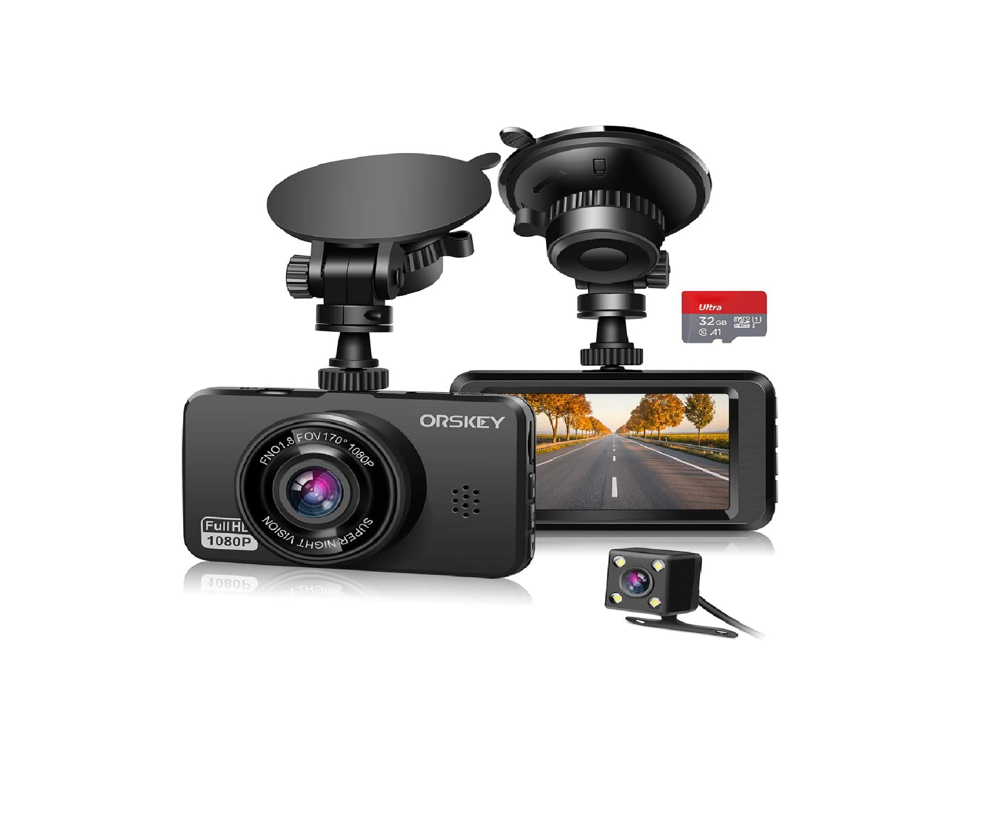 Dash Cam for Cars Front and Rear and SD Card Included 1080P Full HD