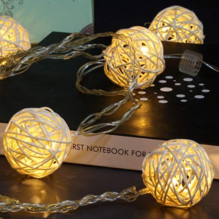 DIYEAH Imitation Rattan Ball LED Fairy Lights – 10-Light String, Warm Glow, Battery Operated – Indoor/Outdoor Wedding, Party & Holiday Decor