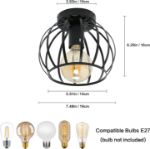 Picture of Vintage  Ceiling Light Black Semi Flush Mount Ceiling Light Fixture Metal Cage Ceiling Lampshade with E27 Holder 
