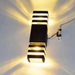 Picture of 3 Layer Modern LED Up Down Porch Light - Black Exterior Front Door Lighting - Weatherproof Garden & Patio Wall Lamp, Bulbs Not Included