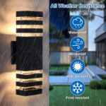 Picture of 3 Layer Modern LED Up Down Porch Light - Black Exterior Front Door Lighting - Weatherproof Garden & Patio Wall Lamp, Bulbs Not Included