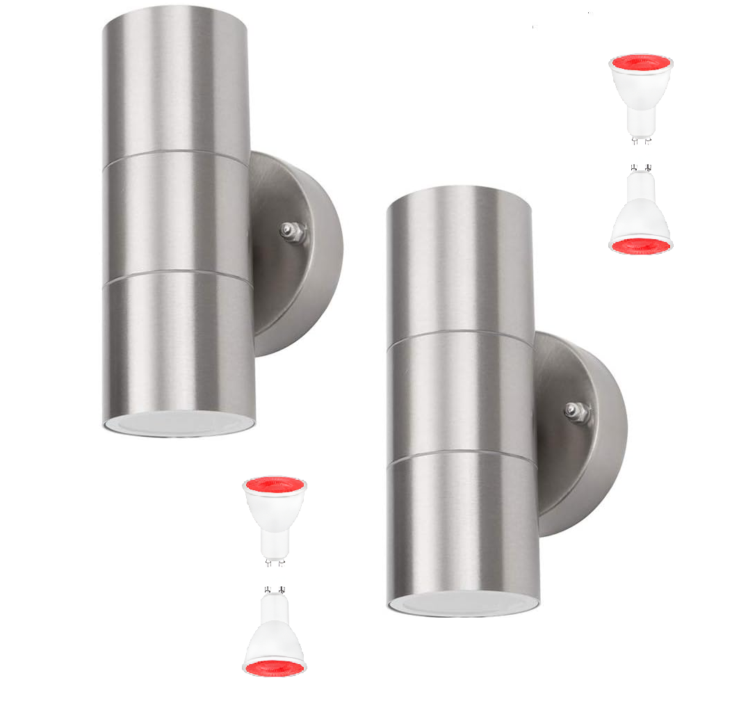Modern Stainless Steel Up Down Wall Lights - Pack Of 2