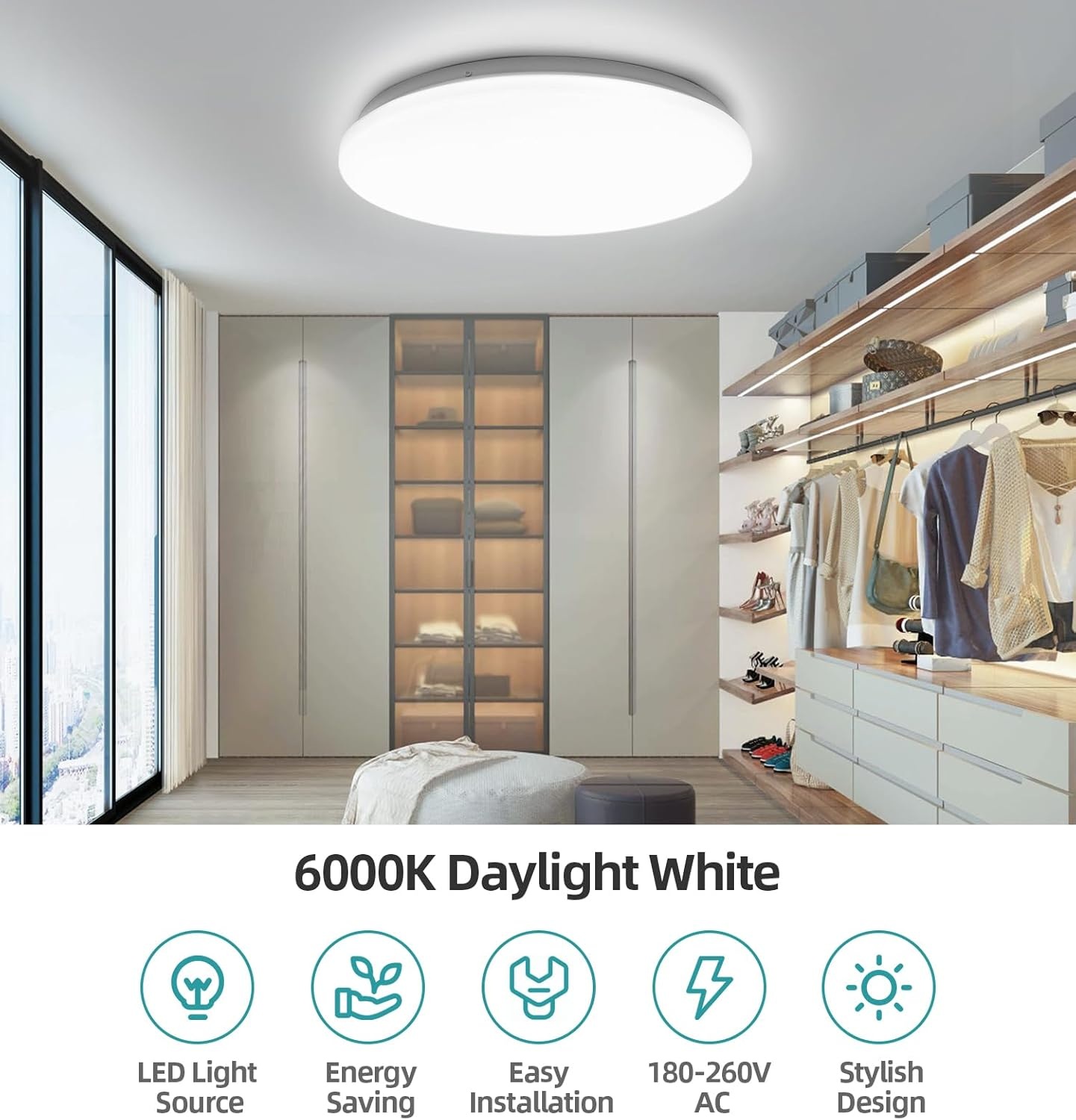 Stylish 36W Flush Mount LED Ceiling Light – 6000K Cool White Ultra ...