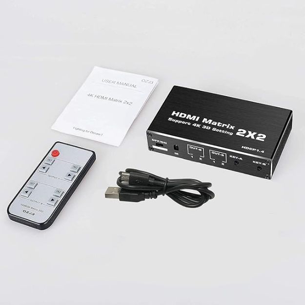 Picture of 4K 60Hz HDMI Matrix Switch 2x2 Splitter with Remote for PC, Laptop, PS4