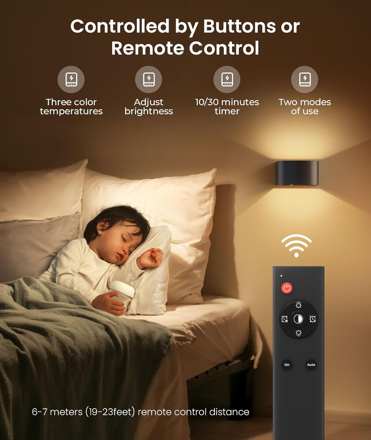 2 Pack Motion Sensor Wall Lights – 5000mAh Rechargeable, Remote Control ...