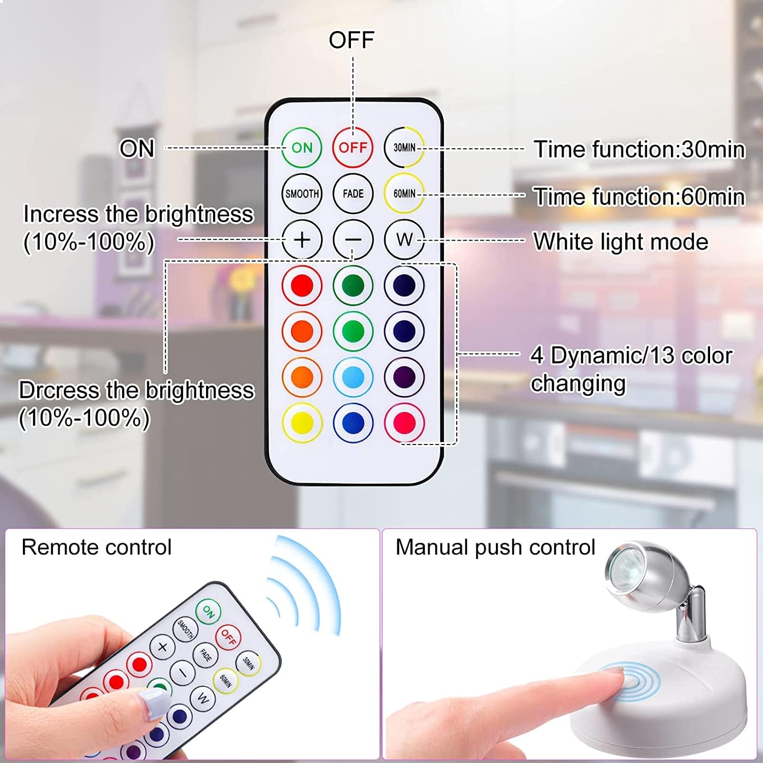 2 Pack Wireless LED Spotlights – Remote Control, RGB Color Changing ...