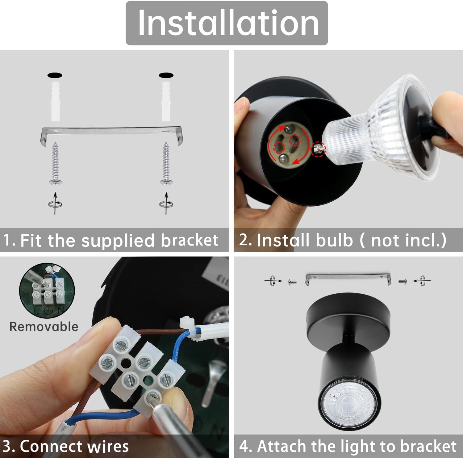 Wall Light Spotlight Indoor in Matt Black Adjustable Spot Light with ...