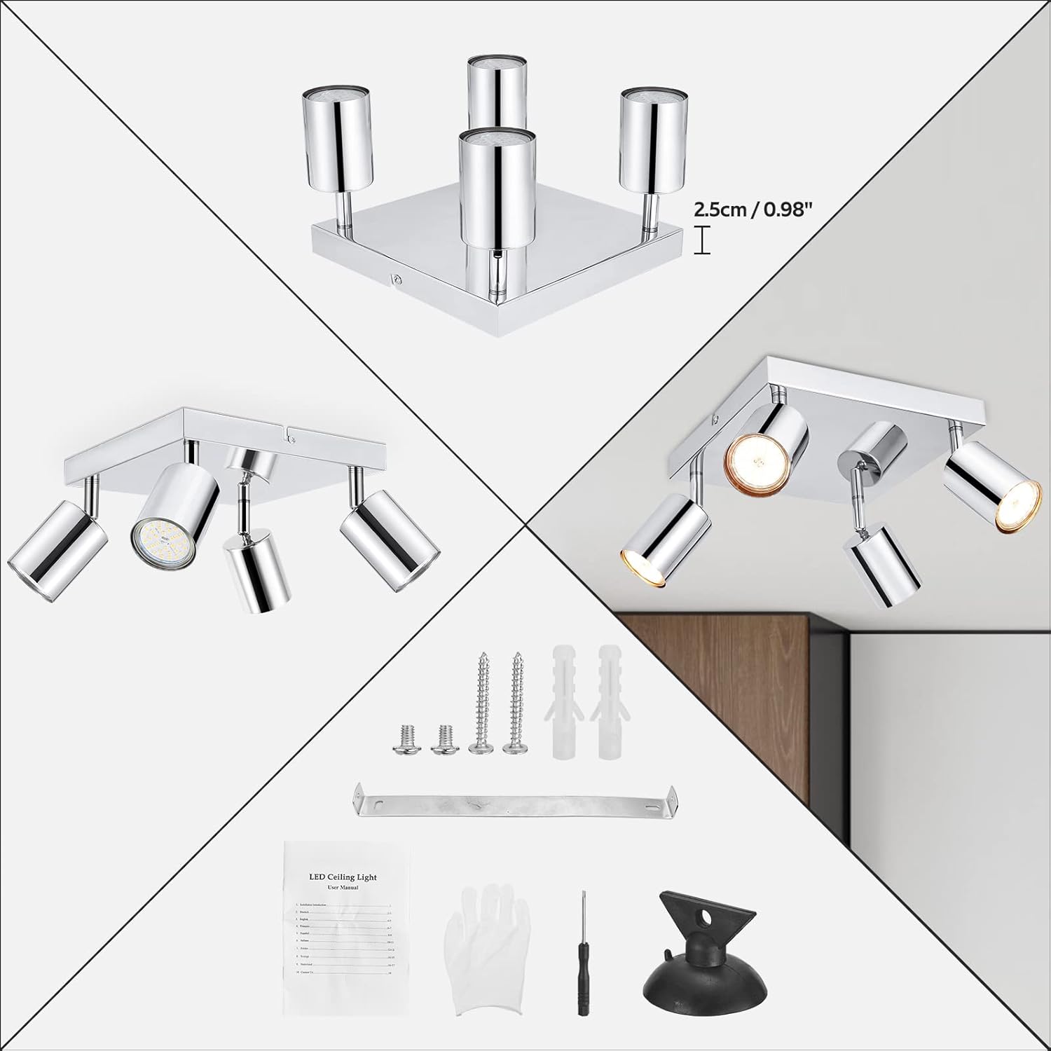 Wall Light Spotlight Indoor in Matt Black Adjustable Spot Light with ...