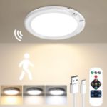 Picture of Rechargeable Motion Sensor Light with Remote Control, Magnetic Wireless LED Ceiling & Wall Light, Battery Powered PIR Sensor Lamp for Shed, Loft, Bathroom, Garage & Hallway