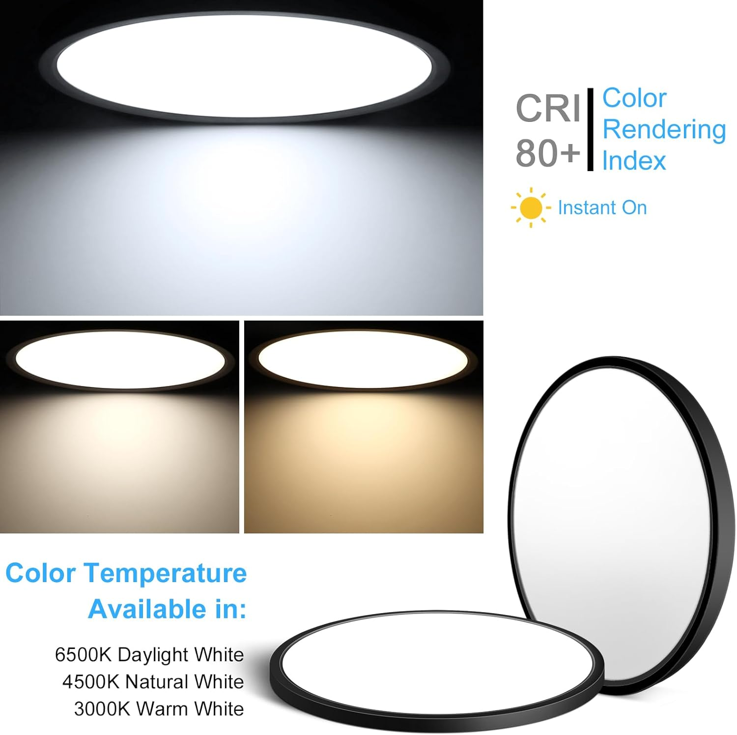 Dimmable 24W Round LED Ceiling Light Panel for Bathroom, Kitchen, and ...