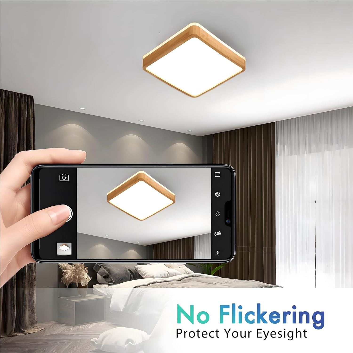 16-Inch 40W Wood Grain LED Ceiling Light | Modern Flat Square Design ...