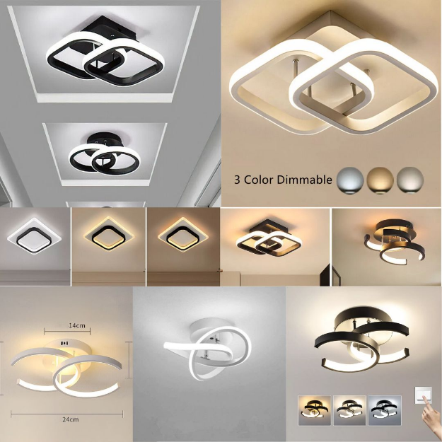 Picture of Modern Chic LED Ceiling Light - 18W Dimmable Tricolor Lighting, Ultra-Thin Square Flush Mount Fixture for Bedroom, Living Room, Kitchen & Office