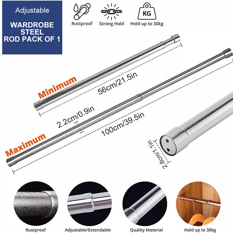 Adjustable Stainless Steel Clothes Rail – Extendable Wardrobe Hanging ...