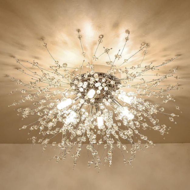Picture of Modern Crystal Ceiling Lights for Living Room, Chrome Fireworks K9 Crystals Chandeliers Fittings, Chandelier Ceiling Pendant Lights for Bedroom, Dining Room, Hallway