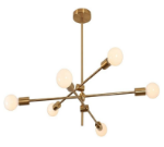 Picture of Vintage Semi-Recessed Antique Golden Sputnik Chandelier – 6-Light Modern Ceiling Fixture for Living Rooms, Bedrooms, and Dining Spaces