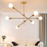 Picture of Vintage Semi-Recessed Antique Golden Sputnik Chandelier – 6-Light Modern Ceiling Fixture for Living Rooms, Bedrooms, and Dining Spaces