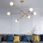 Picture of Vintage Semi-Recessed Antique Golden Sputnik Chandelier – 6-Light Modern Ceiling Fixture for Living Rooms, Bedrooms, and Dining Spaces