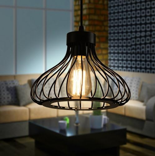Industrial Retro Cage Ceiling Pendant Light – Vintage Rustic Black Wire ...