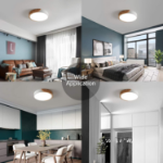 Picture of 24W LED Ceiling Light, Cool White 6000K, 1600LM, Modern Round Oak Frame Flush Mount Lamp for Lounge, Hallway, Home Office, Porch