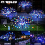 Picture of Solar Firework Lights 150 LED Outdoor, Waterproof Garden Decoration, DIY Multicolored Solar-Powered Lights for Christmas, Weddings, and Parties (Pack of 2/4/8)
