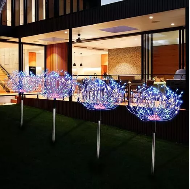 Picture of Solar Firework Lights 150 LED Outdoor, Waterproof Garden Decoration, DIY Multicolored Solar-Powered Lights for Christmas, Weddings, and Parties (Pack of 2/4/8)